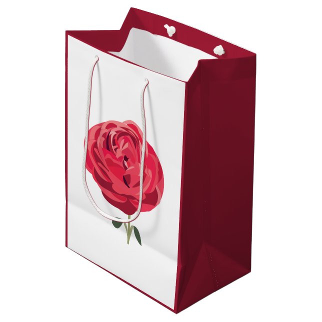 Bolsa De Regalo Mediana Rosa Rojo Flor Flor Flor Rosa Rojo (Angulo Anverso)