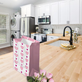 Bolsa De Regalo Mediana Rosa simétrico y blanco lindo con corazones