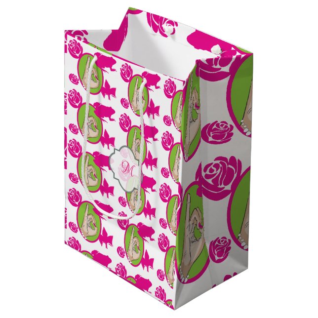 Bolsa De Regalo Mediana Rosa y verde (Angulo Anverso)