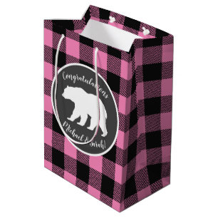 Bolsa De Regalo Mediana Rosado Baby Shower de oso