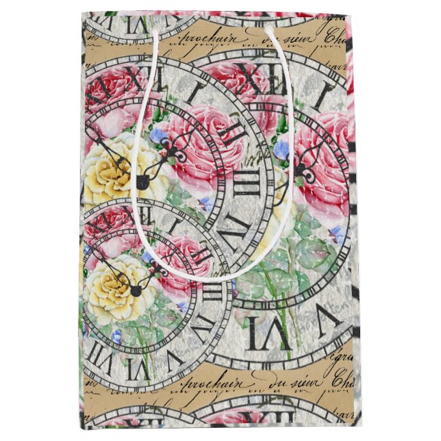 Bolsa De Regalo Mediana Rosas botánicos de los relojes de la ephemera vint (Anverso)