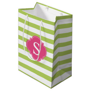 Bolsa De Regalo Mediana Rosas fuertes y rayas verdes modelo y monograma
