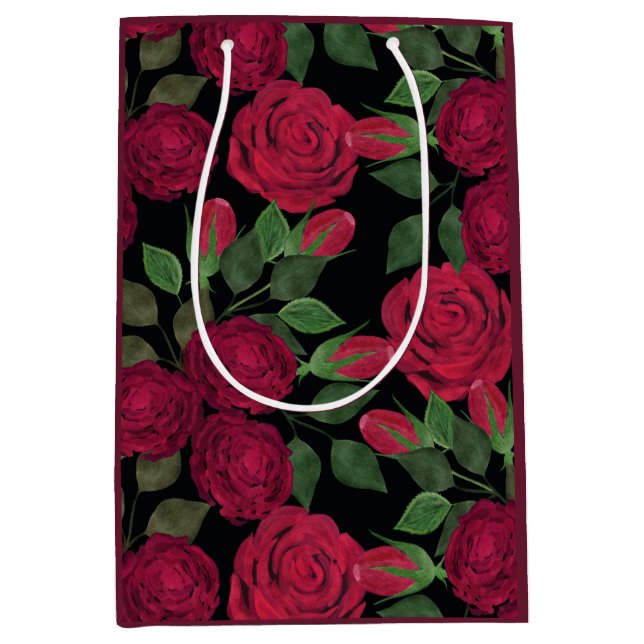 Bolsa De Regalo Mediana Rosas rojas en negro. (Anverso)