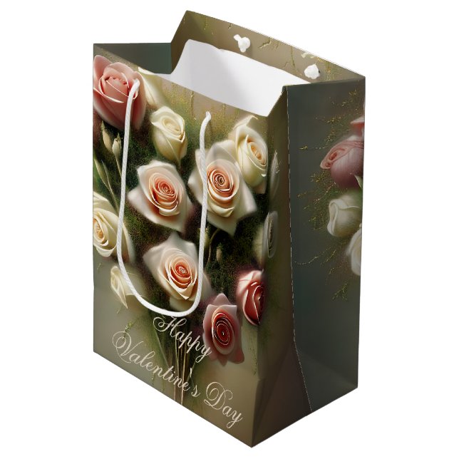 Bolsa De Regalo Mediana Rosas rosa blandas de corazón bouquet valentina (Angulo Anverso)