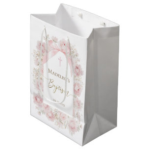 Bolsa De Regalo Mediana rosas rosadas Bautizo