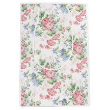 Rosas rosadas y flores azules, chintz blanco