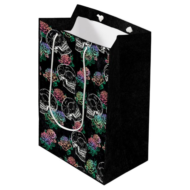 Bolsa De Regalo Mediana Rosas Skulls y Ombre | Glam Pastel Grunge gótico (Angulo Anverso)