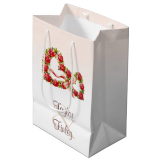 Bolsa De Regalo Mediana Rosas Vintage Wreath Red White Gracias