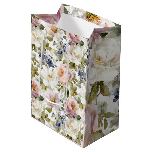 Bolsa De Regalo Mediana Rosas y flores de la pintura (Angulo Anverso)