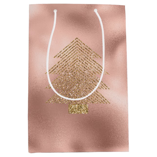 Bolsa De Regalo Mediana Rose Gold Glitzy Glitter Christmas Tree      (Anverso)