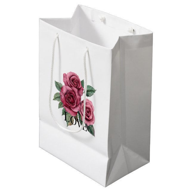 Bolsa De Regalo Mediana Roses Rojos Flores Amor (Angulo Anverso)