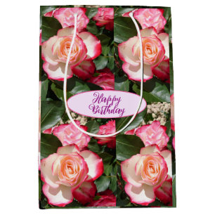 Bolsa De Regalo Mediana Roses Rojos Rosas Flores Blancas Jardín de Cabaña 