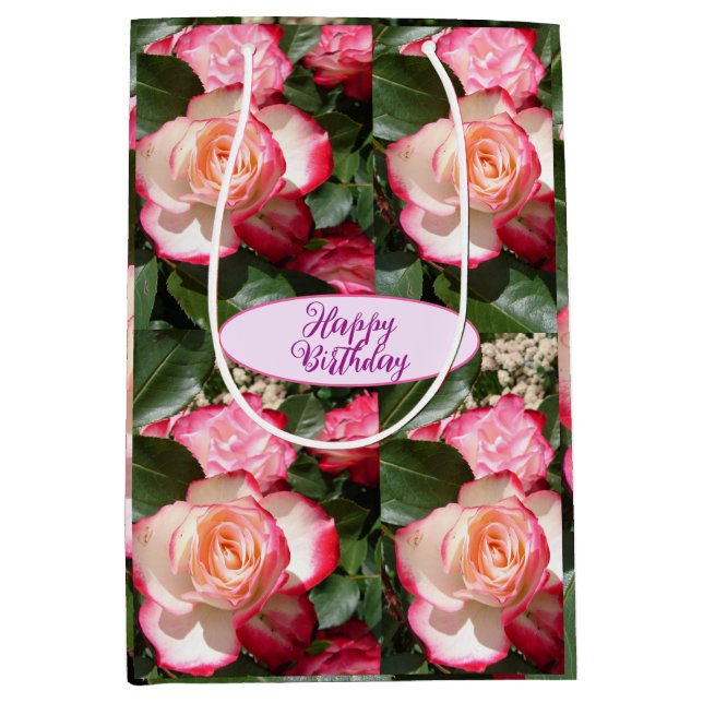 Bolsa De Regalo Mediana Roses Rojos Rosas Flores Blancas Jardín de Cabaña  (Anverso)
