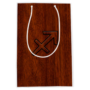 Bolsa De Regalo Mediana Rótulo Sagittarius Zodiac al estilo marrón caoba