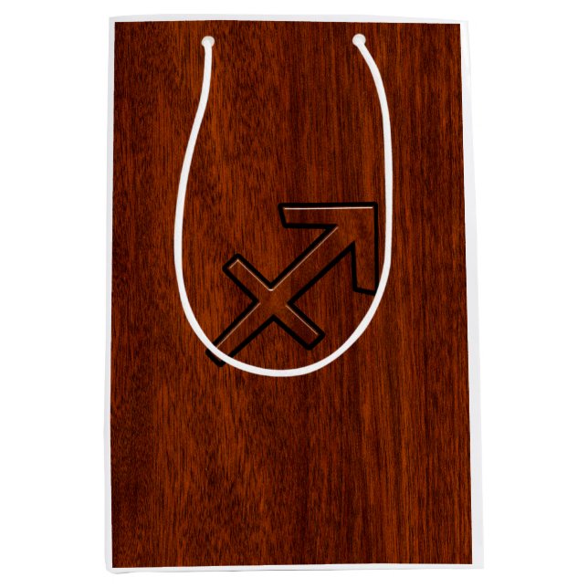 Bolsa De Regalo Mediana Rótulo Sagittarius Zodiac al estilo marrón caoba (Anverso)