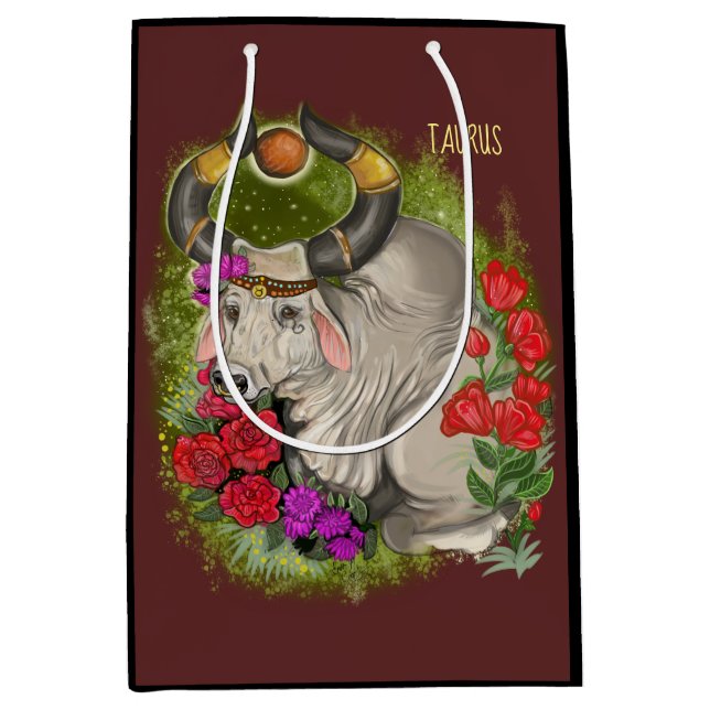 Bolsa De Regalo Mediana Rótulo Taurus Zodiac (Anverso)