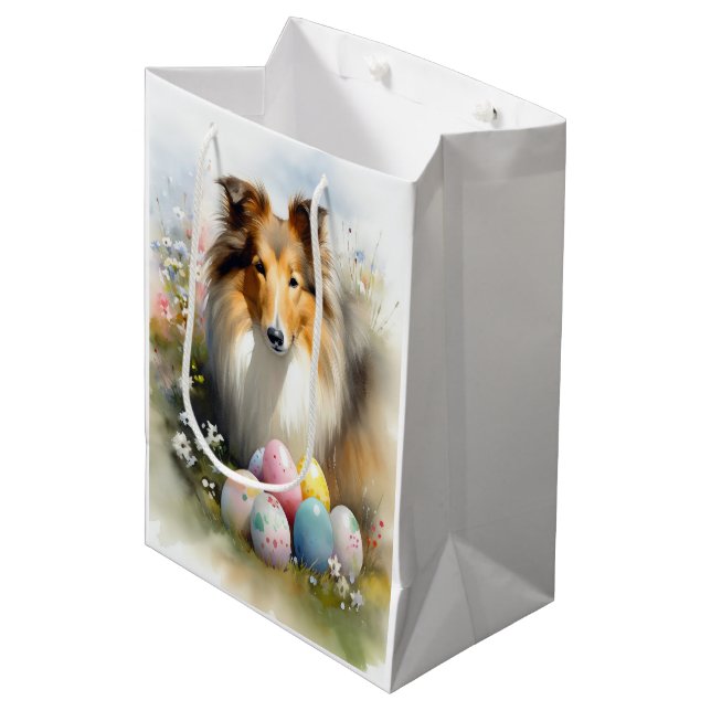 Bolsa De Regalo Mediana Rough Collie Dog with Easter Eggs Holiday (Angulo Anverso)