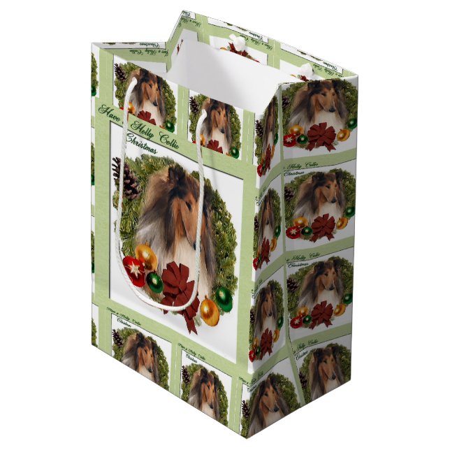 Bolsa De Regalo Mediana Rough Collie Navidades (Angulo Anverso)