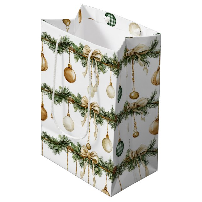 Bolsa De Regalo Mediana Rustic Brown Bows Cream Green Christmas (Angulo Anverso)
