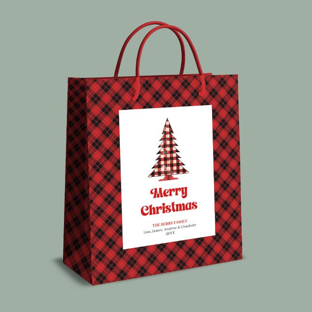 Bolsa De Regalo Mediana Rustic buffalo plaid tree gift bag personalized (Rustic buffalo plaid tree gift bag personalized)