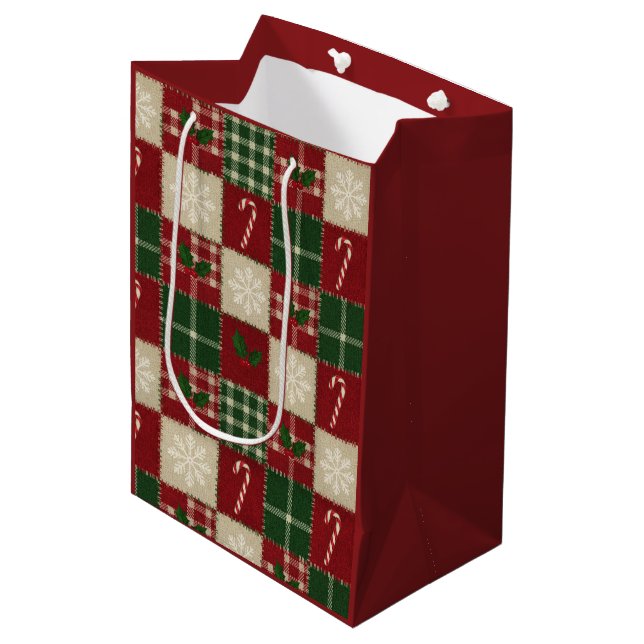 Bolsa De Regalo Mediana Rustic Christmas Quilt Plaid (Angulo Anverso)