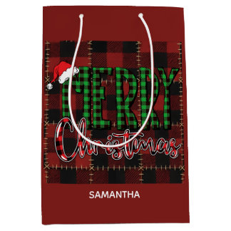 Bolsa De Regalo Mediana Rustic Farmhouse Buffalo Plaid Christmas Custom