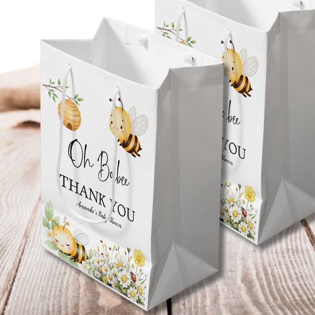 Bolsa De Regalo Mediana Rustic Floral Daisy Oh Babee Honey Bee Baby Shower (Subido por el creador)