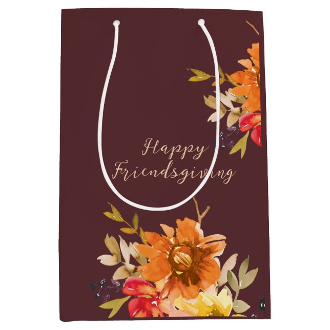 Bolsa De Regalo Mediana Rustic Floral Friendsgiving  (Anverso)
