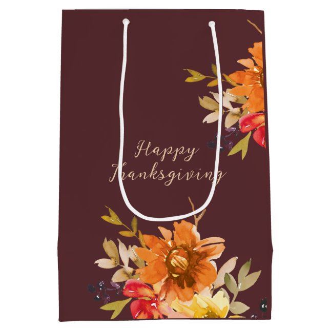 Bolsa De Regalo Mediana Rustic Floral Thanksgiving  (Reverso)