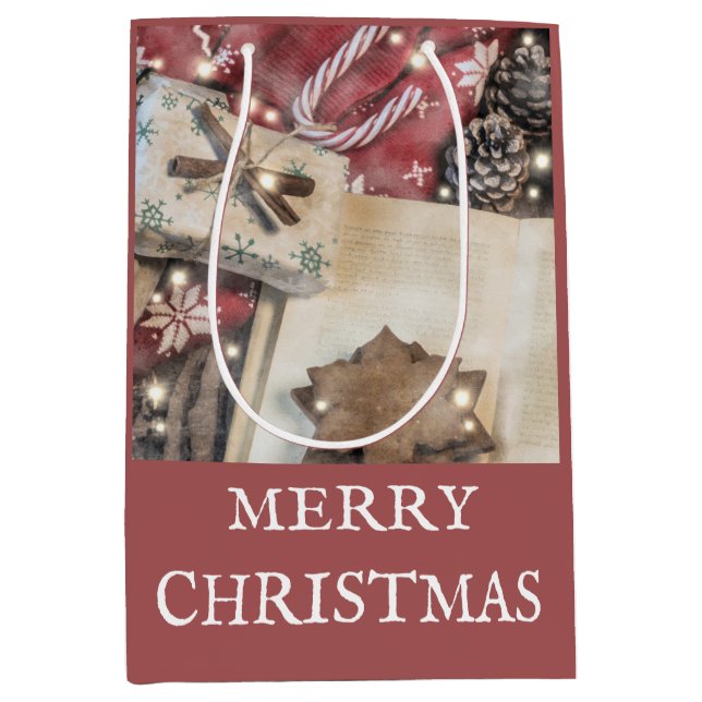 Bolsa de regalo mediana Rustic Merry Christmas (Anverso)