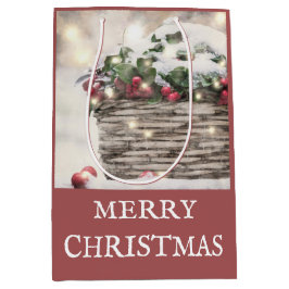 Bolsa De Regalo Mediana Rustic Merry Christmas Holly Berry Basket