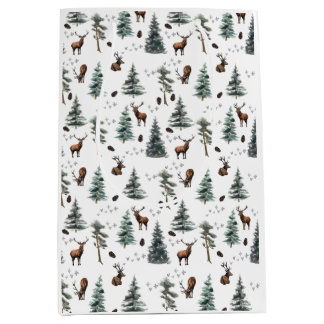 Bolsa De Regalo Mediana Rustic Woodland Forest Deer/Buck Christmas 