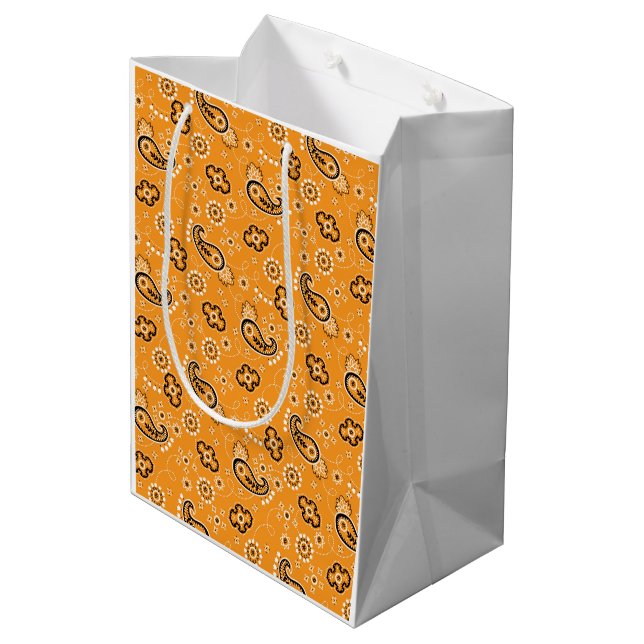Bolsa De Regalo Mediana Rústica moderna Bandana Naranja Pattern Fun (Angulo reverso)
