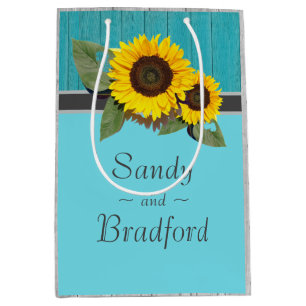 Bolsa De Regalo Mediana Rústico Boda Girasol Verde azulado Madera Gris Str