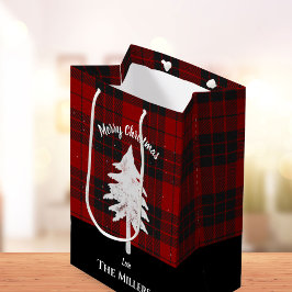 Bolsa De Regalo Mediana Rústico Red Plaid Añadir Nombre Feliz Favor De Nav