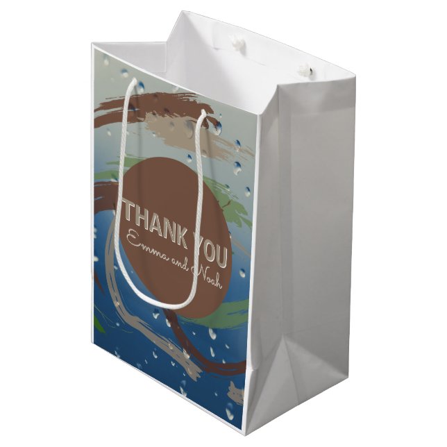 Bolsa De Regalo Mediana Rústico Verde, Marrón y Beige Pincel Gracias (Angulo Anverso)