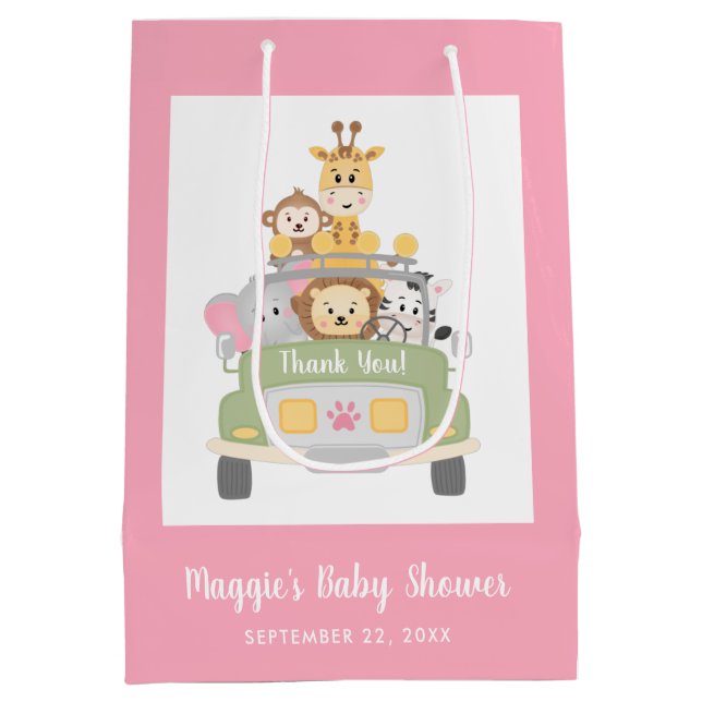 Bolsa De Regalo Mediana Safari Pink Baby Shower (Reverso)