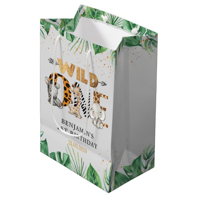 Bolsa De Regalo Mediana Safari Wild One Birthday Party (Angulo Anverso)