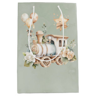 Bolsa De Regalo Mediana Sage Floral Train Boy regalo de Baby Shower