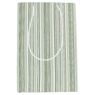 Bolsa De Regalo Mediana Sage Green (Light, Medium, Dark) and White Stripes