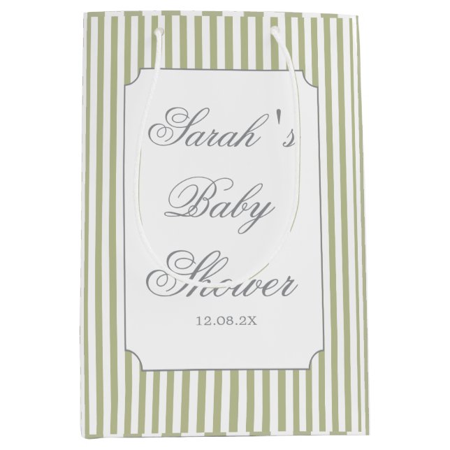 Bolsa De Regalo Mediana Sage Green Stripes Baby Shower  (Anverso)