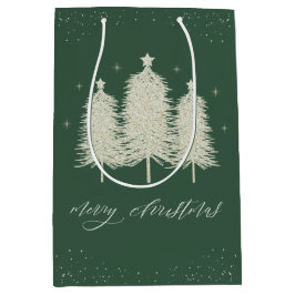 Bolsa De Regalo Mediana Sage Sparkly Merry Christmas Trees