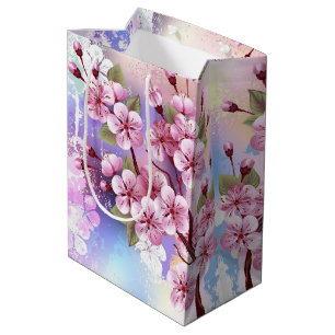 Bolsa De Regalo Mediana Sakura rosa sobre fondo de pintura