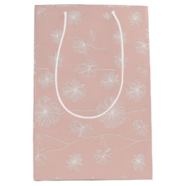 Bolsa De Regalo Mediana Salmón rosado con un delicado floral vintage blanc