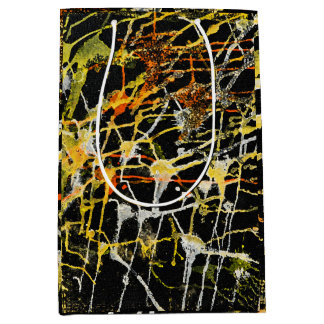 Bolsa De Regalo Mediana Salpicaduras abstractas de oro negro y plata