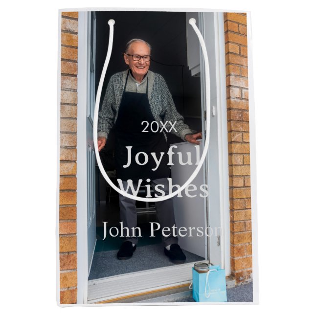 Bolsa De Regalo Mediana Saludos alegres agregar nombre foto hombre vacacio (Anverso)