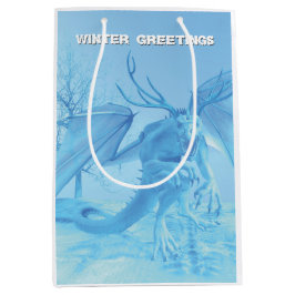 Bolsa De Regalo Mediana Saludos de invierno. Dragón de hielo con cuernos