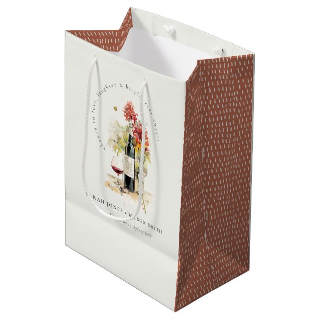 Bolsa De Regalo Mediana Saludos para amar al Boda floral rojo amarillo del (Angulo Anverso)