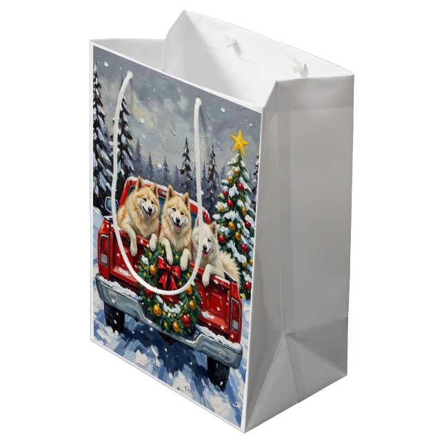 Bolsa De Regalo Mediana Samoyed Christmas Red Truck Holiday (Angulo reverso)