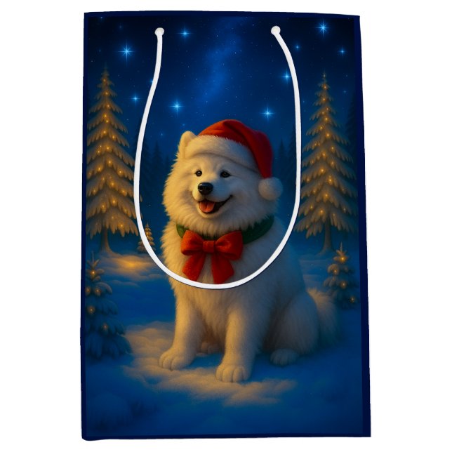 Bolsa De Regalo Mediana Samoyed Holiday  (Anverso)